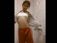 Chinese teen striptease in shower