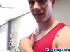 Fitness hunk cocksucing after workout session