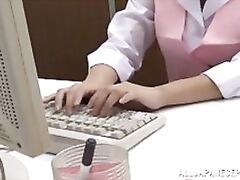 Unsatisfied office lady Yuna Shiina masturbates her pussy at work.