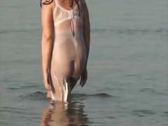 My Pantyhose Girlfriend See Through on the Beach