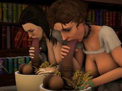 Miranda and elizabeth taking care of horny cock plants