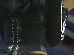 Watching basketball in tight leather pants