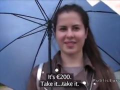 Brunette bangs stranger for travel money