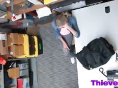 Skinny blonde teen gets doggy style fucked by a security guard