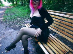 Goth girl in corset and heels risky public facial cum