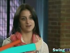 Cheeky seductive Indian real girlfriend stripping sex dance party with swingers